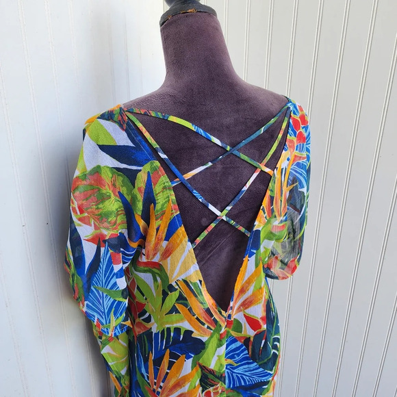 Kona Sol Dress Cover-Up Women Tropical Floral Print Tunic Lace Back Color Sz S - Picture 7 of 13